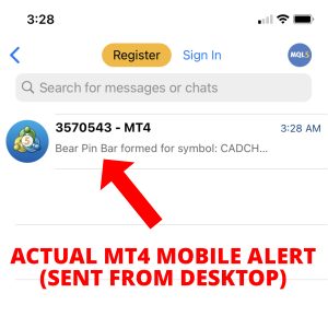 MT4 mobile app alert example